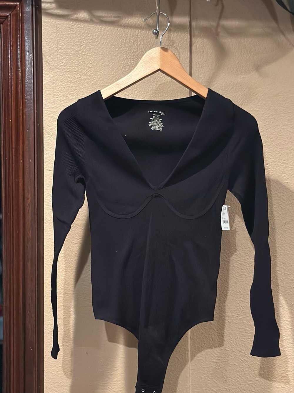 Intimately Free People Black Long-Sleeve V-Neck Bodysuit